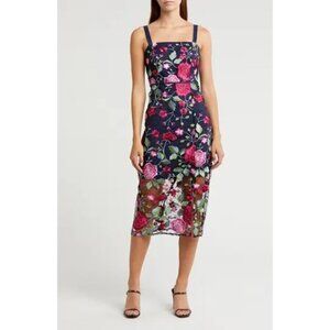 Sam Edelman Navy Blue Floral Embroidered Midi Dress Size 10 New With Tag